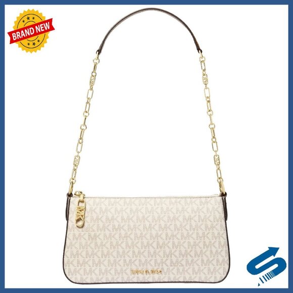 Handbags - Signature Logo Canvas Chain Pouchette, Gold Hardware, Compact Shoulder Bag